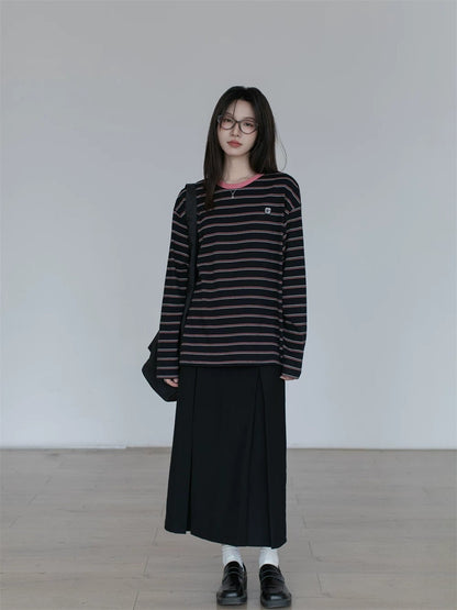 Contrasting stripe long sleeve T-shirt X3059