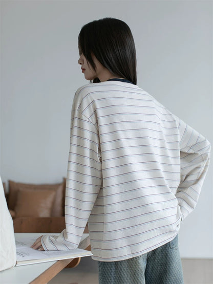 Contrasting stripe long sleeve T-shirt X3059