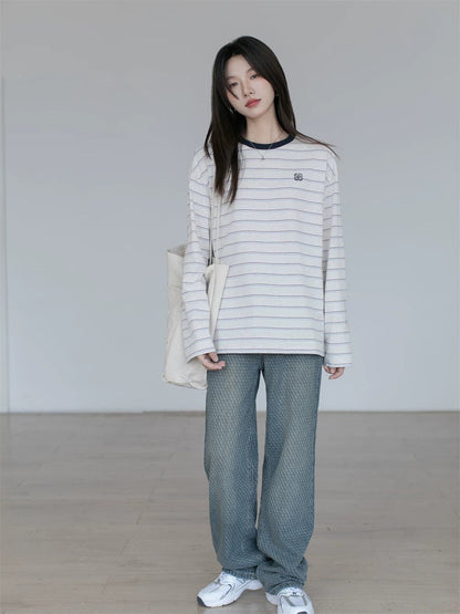 Contrasting stripe long sleeve T-shirt X3059