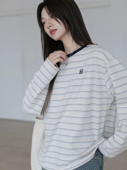 Contrasting stripe long sleeve T-shirt X3059