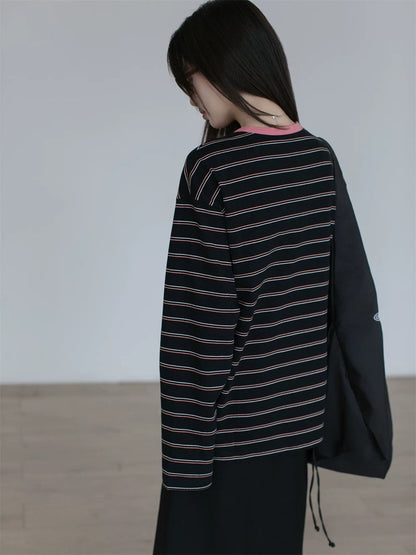 Contrasting stripe long sleeve T-shirt X3059