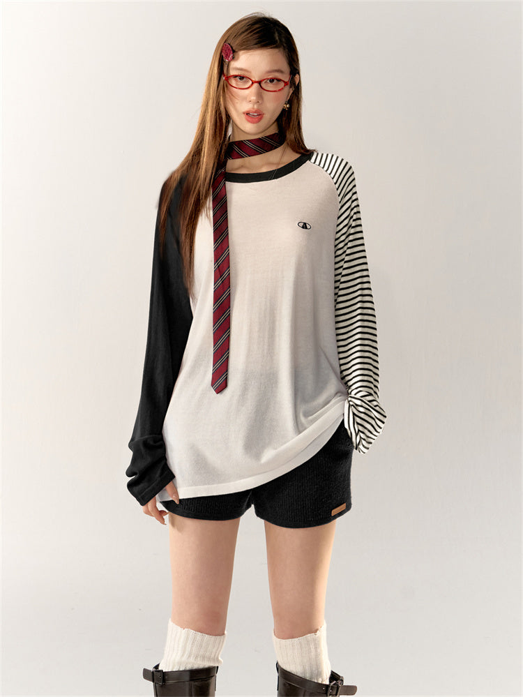 Raglan Sleeve Striped Loose T-Shirt　X3165