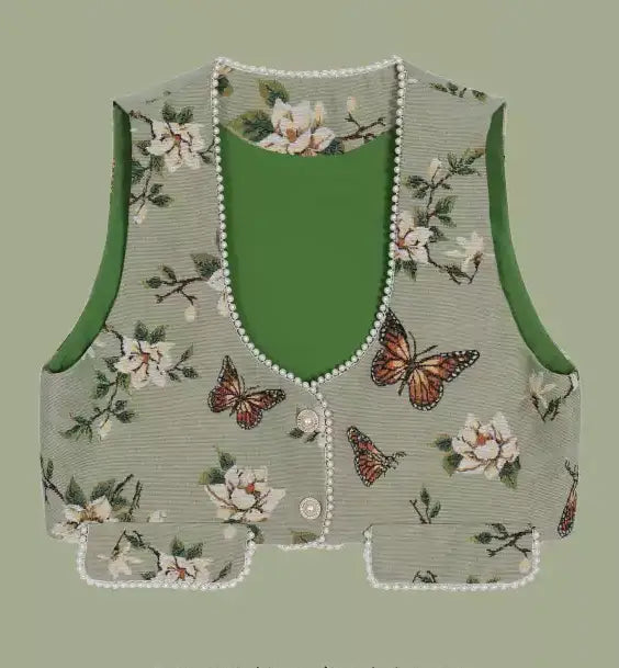 Pearl button jacquard short vest X3150