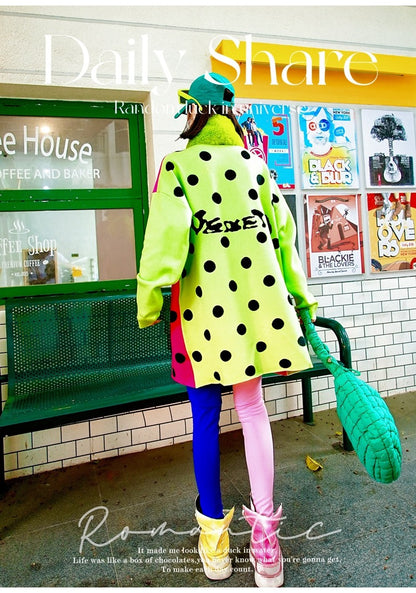 撞色圓點衛衣洋裝 X3472