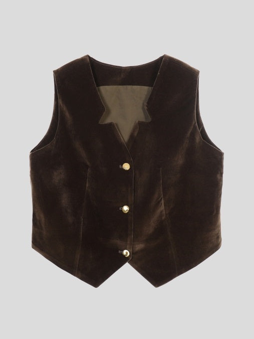 Gold shell button velvet vest　X3103