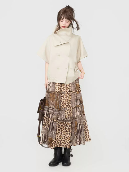 Double-Breasted Wide Silhouette Short-Sleeve Top　X3537