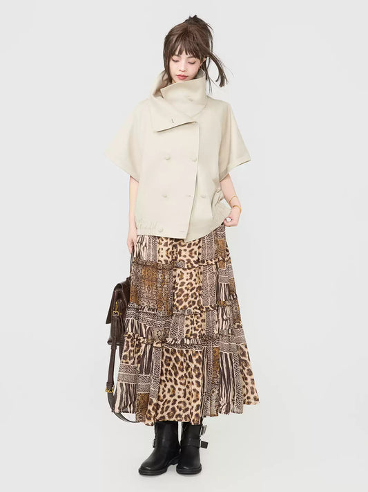 Double-Breasted Wide Silhouette Short-Sleeve Top　X3537