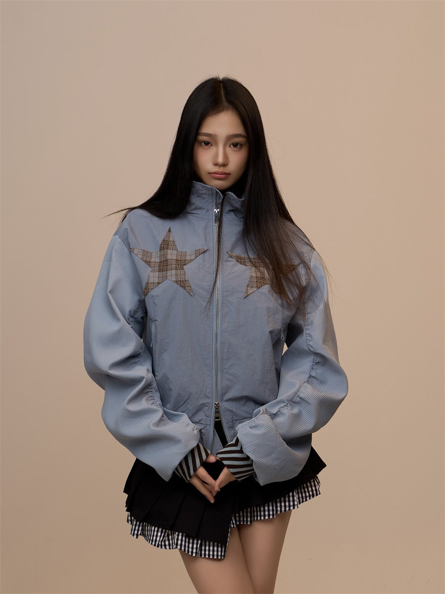 Spring New Black Plaid Star Oversized Jacket　X3390