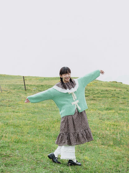 Soft Loose Knit Cardigan with Bow Decoration X3401