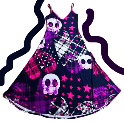 Skull print sleeveless dress X2447