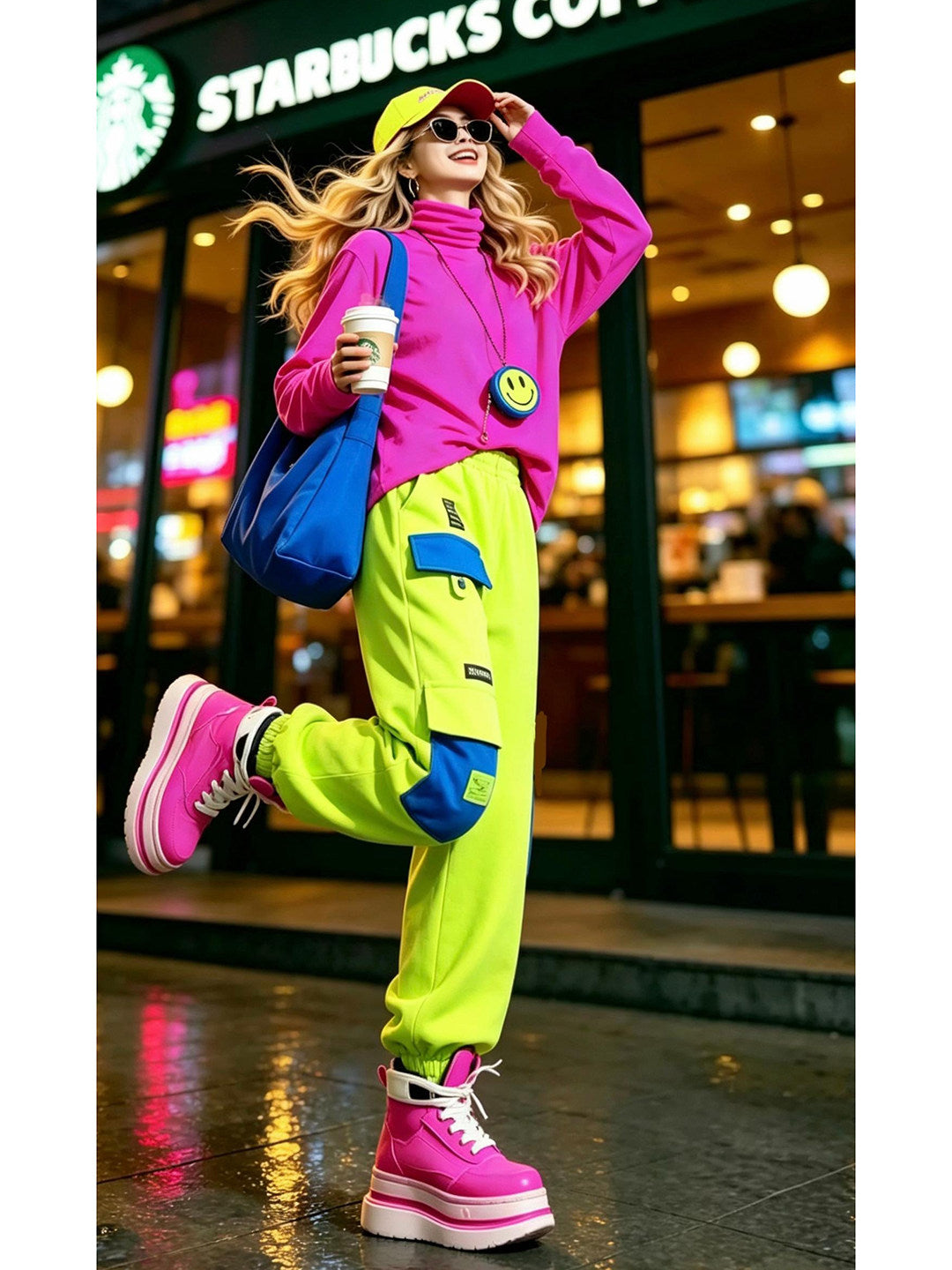 Neon Fleece-Lined Turtleneck Top　X3717