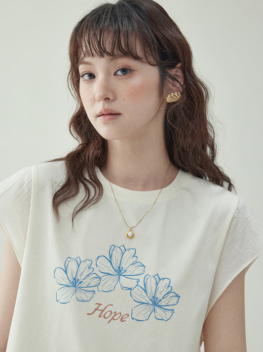 Floral Ruffle Sleeve T-Shirt　X3231