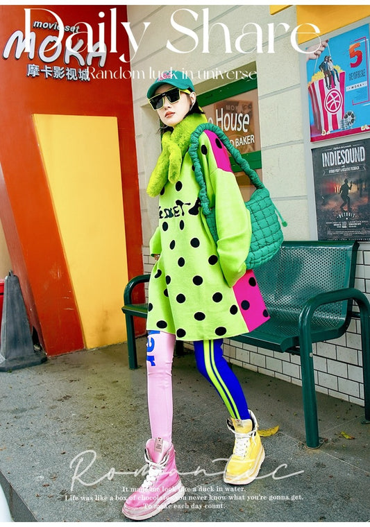 撞色圓點衛衣洋裝 X3472