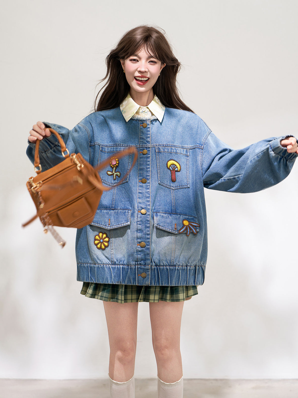 3D Embroidered Oversized Denim Jacket X3672