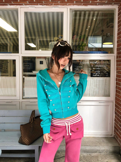 Cropped Napoleon Zip Hoodie　X3688