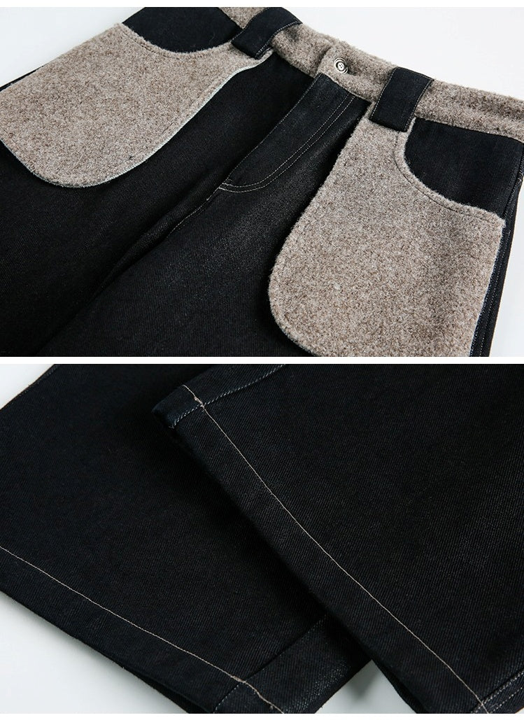 Warm Winter Retro Raw-Color Curved-Leg Denim Pants　X3486