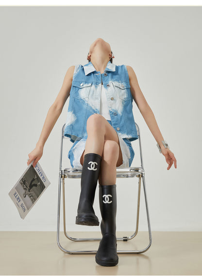 Tie-Dye Denim Style Sleeveless Vest / Mini Skirt Set　X3547