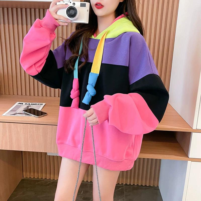 Color Block Fleece Lined Oversized Hoodie　X3728