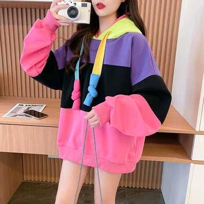 Color Block Fleece Lined Oversized Hoodie　X3728