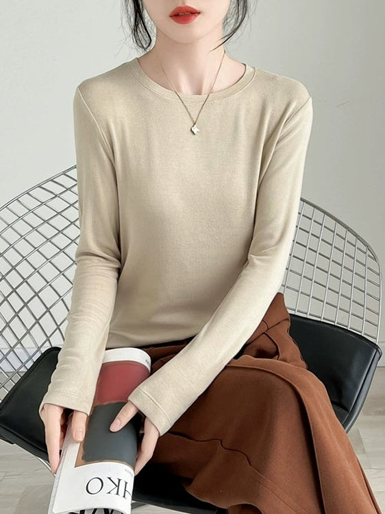 Round neck and half-high neck long sleeve T-shirt X3174