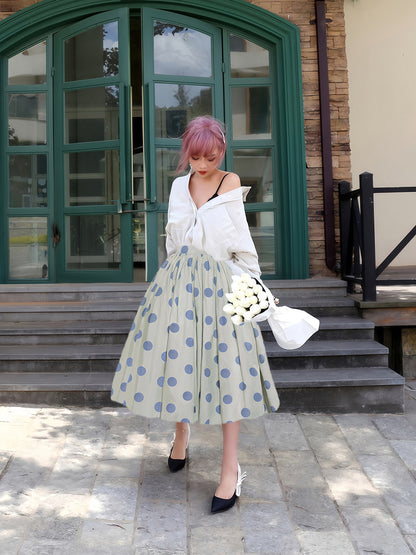 Polka Dot High Waist Flare Skirt　X3549