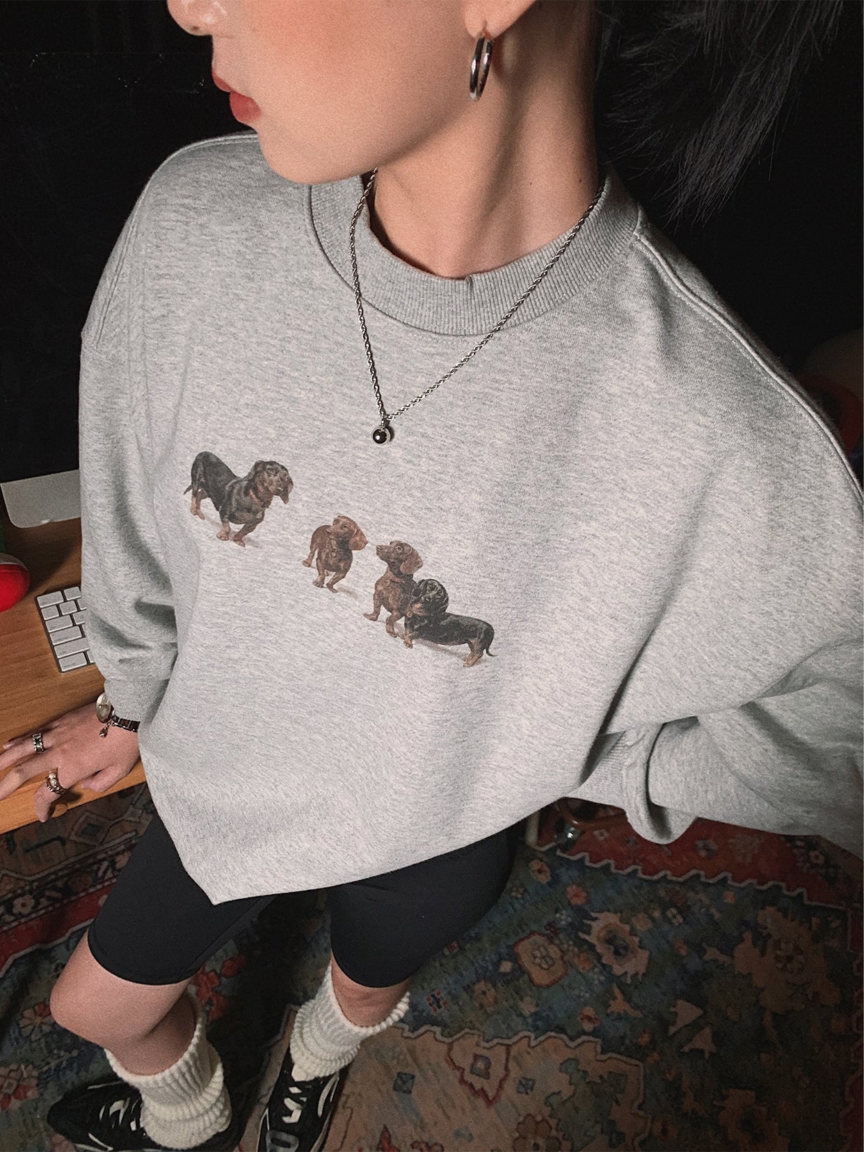 Dogs print crew neck sweatshirt X3088