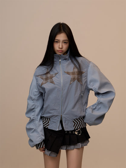 Spring New Black Plaid Star Oversized Jacket　X3390