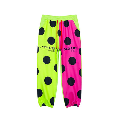 Neon Color-Block Polka Dot Loose Sweatpants　X3498