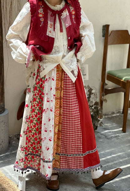 Vintage Country Patchwork Floral Long Skirt　X3364
