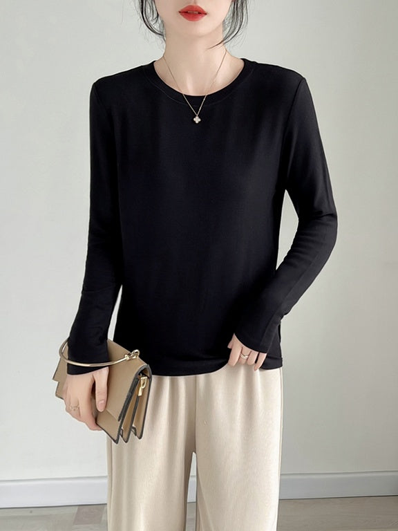 Round neck and half-high neck long sleeve T-shirt X3174