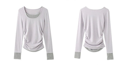 layered style long sleeve slim T-shirt X3127