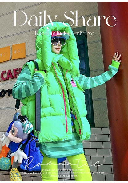 霓虹色字母貼片加厚背心 X3429