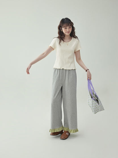 Cotton Jacquard Frill-Sleeve Short Tee　X3233