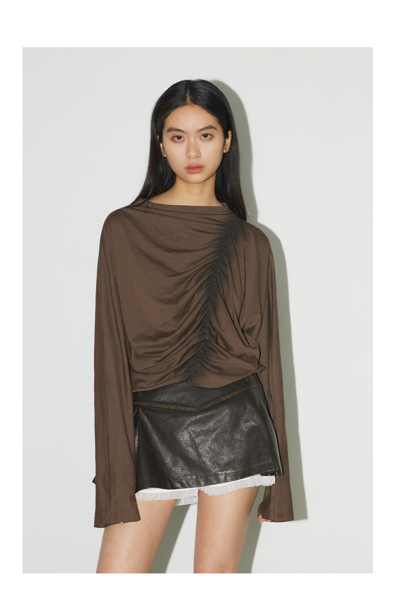 Gathered Draped Long Sleeve Tee X3101