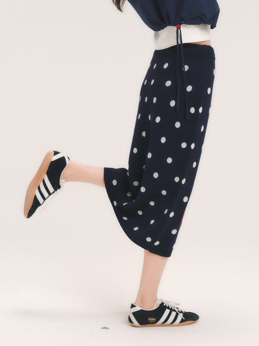 Polka Dot Apple Embroidery Knit Skirt　X3721