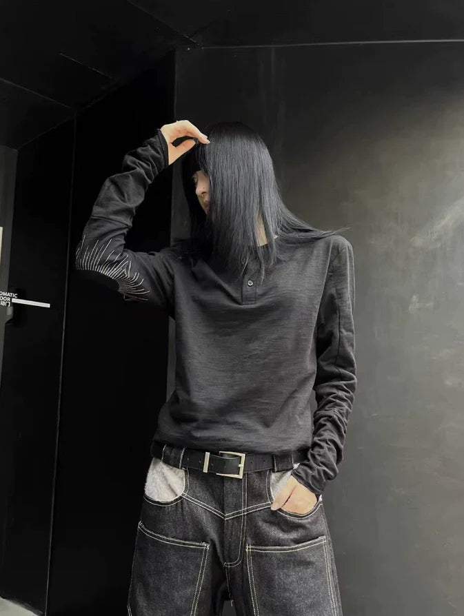 Bamboo henry collar long sleeve T-shirt X3034