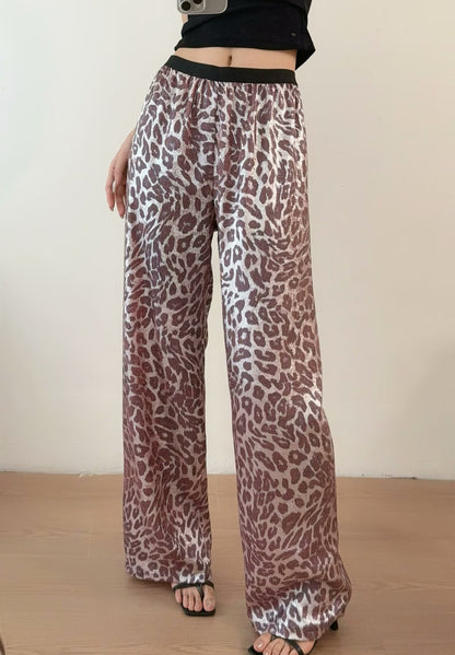 Pink Leopard Satin Wide Pants　X3416