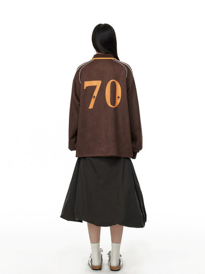 Cocoa Brown Suede Lace Patchwork V-Neck Pullover Sweatshirt　X3330