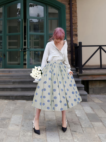 Polka Dot High Waist Flare Skirt　X3549