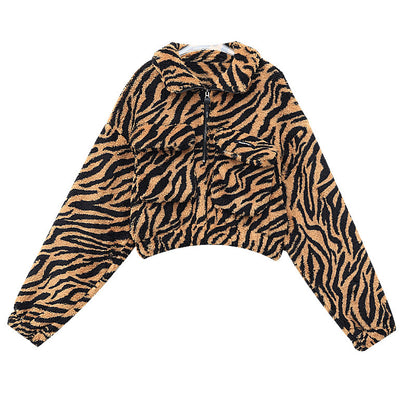 Tiger Print Fleece Pullover and Wide Leg Pants Set　X3667