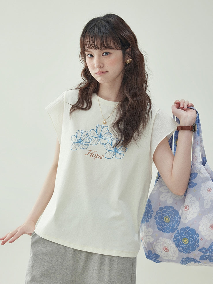 Floral Ruffle Sleeve T-Shirt　X3231