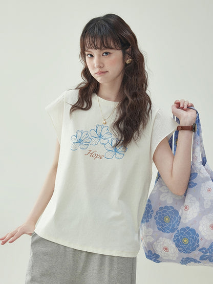 Floral Ruffle Sleeve T-Shirt　X3231