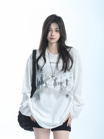 Oversize loose crewneck long sleeved T-shirt X3147