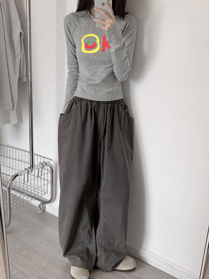 Gray slim top long sleeve T-Shirt X3109