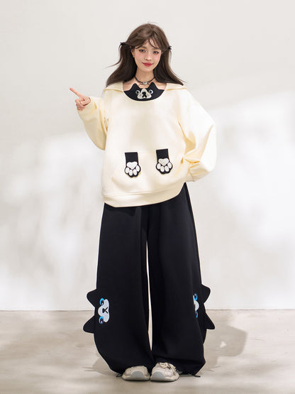 Cat Paw Patch Wide Leg Sweatpants X3669