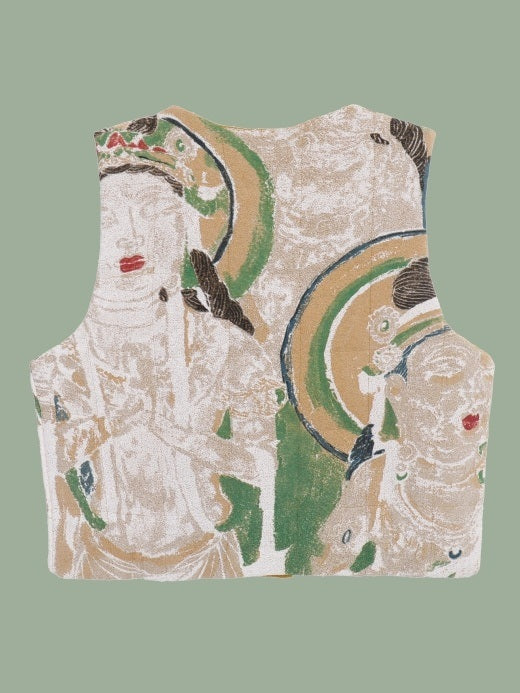 Dunhuang mural print round neck vest X3089