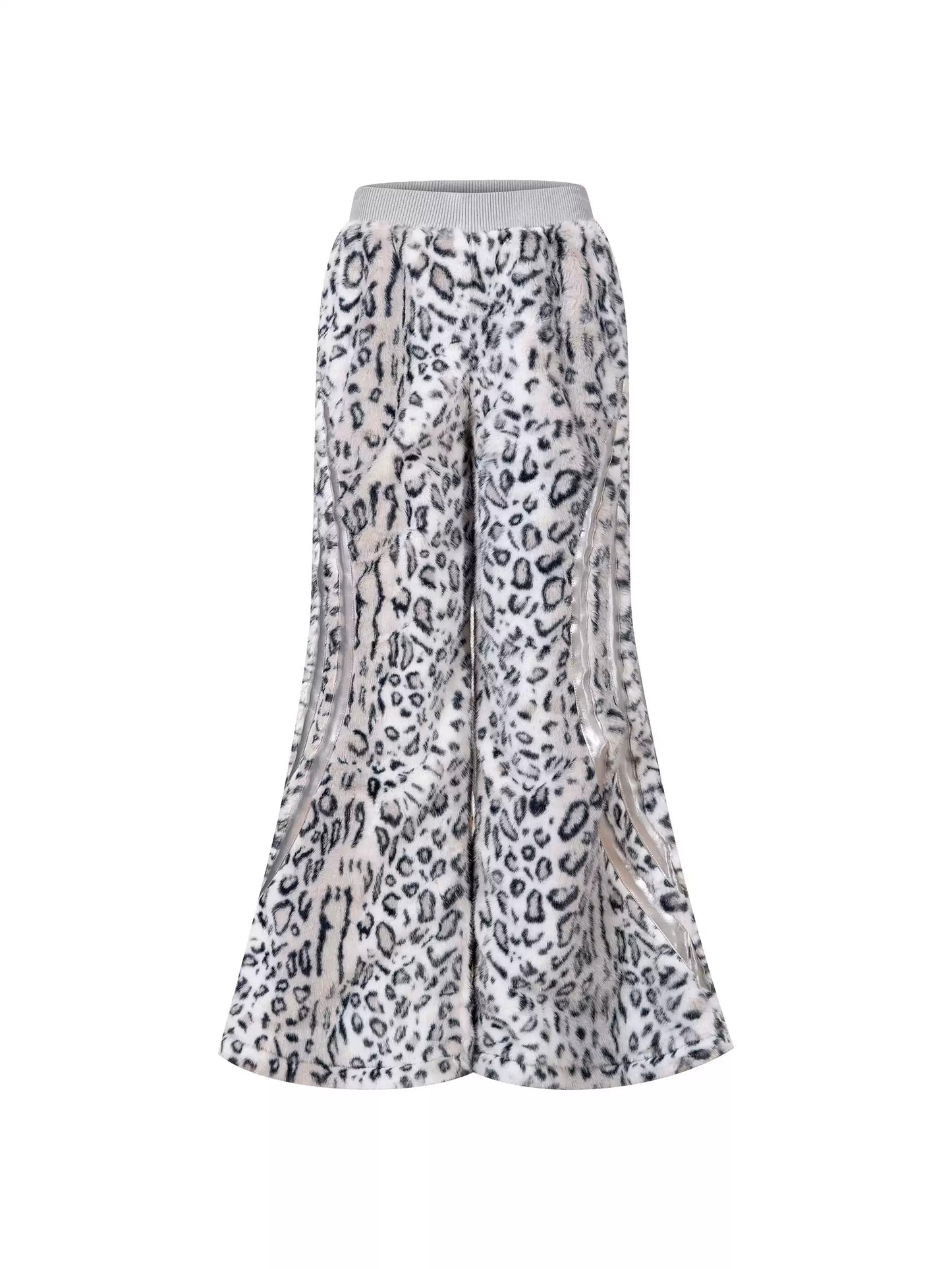 Half-High Neck Leopard Print Faux-Fur 3/4 Sleeve Pullover/Pants　X3494