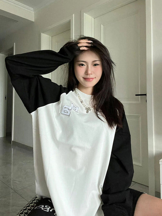 Raglan embroidery long-sleeved T-shirt　X3163