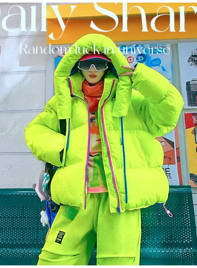 螢光色連帽羽絨外套 X3470