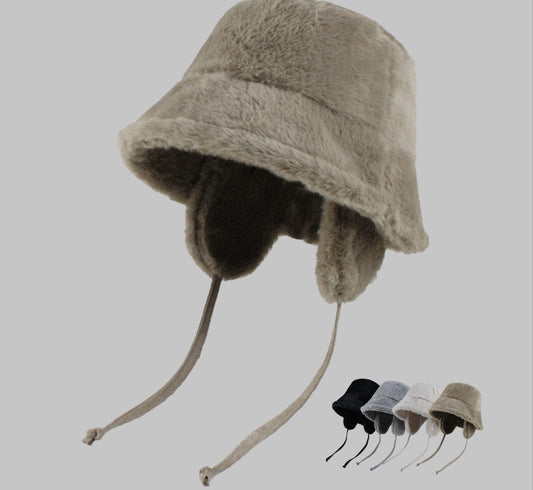 Faux Fur Ear Flap Bucket Hat　X3712